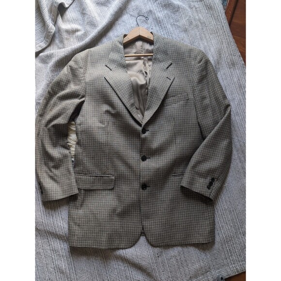 Jacobson's Men's 40 Tan Brown Check Silk Wool 3-Button Blazer Sport Coat Blazer - Picture 2 of 12